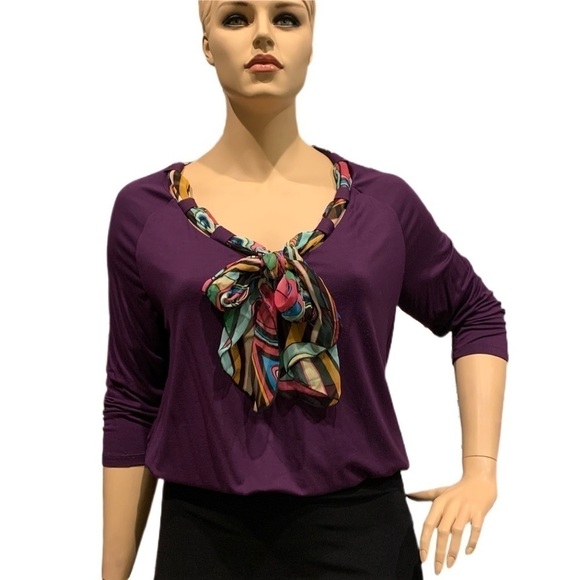 IGIGI Jersey 2 Pc. Top & Scarf Plus Size 18/20 Purple & Multi 3/4 Sleeves NWOT - Picture 2 of 10